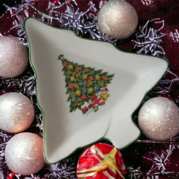 Mt Clemens Pottery Candy Dish Ceramic Tray Nut Bowl Vintage Japan Christmas Tree - Picture 11 of 15